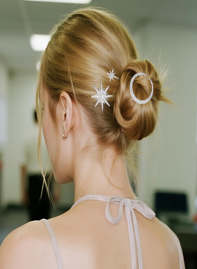 phnydreg 3Pcs Rhinestone Moon Star Hair Clips Metal Bobby Pins Vintage Crystal Hairpins for Women Girl Wedding Birthday - Image 5